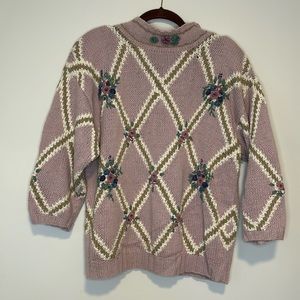 Jennifer reed hand knit - Vintage 80s floral embroidered lilac sweater